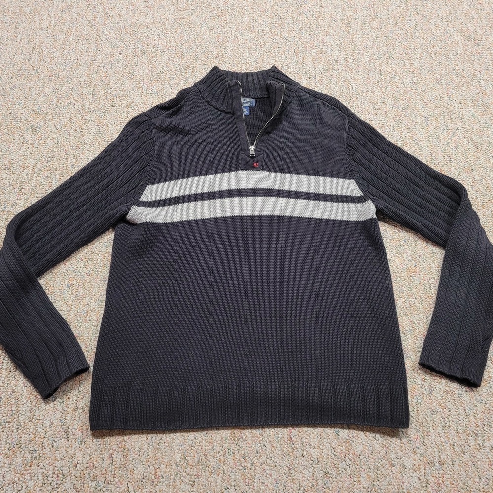 Ralph Lauren Sweater‎ Mens Large Black Quarter Zip Pullover Cotton Vintage Y2K